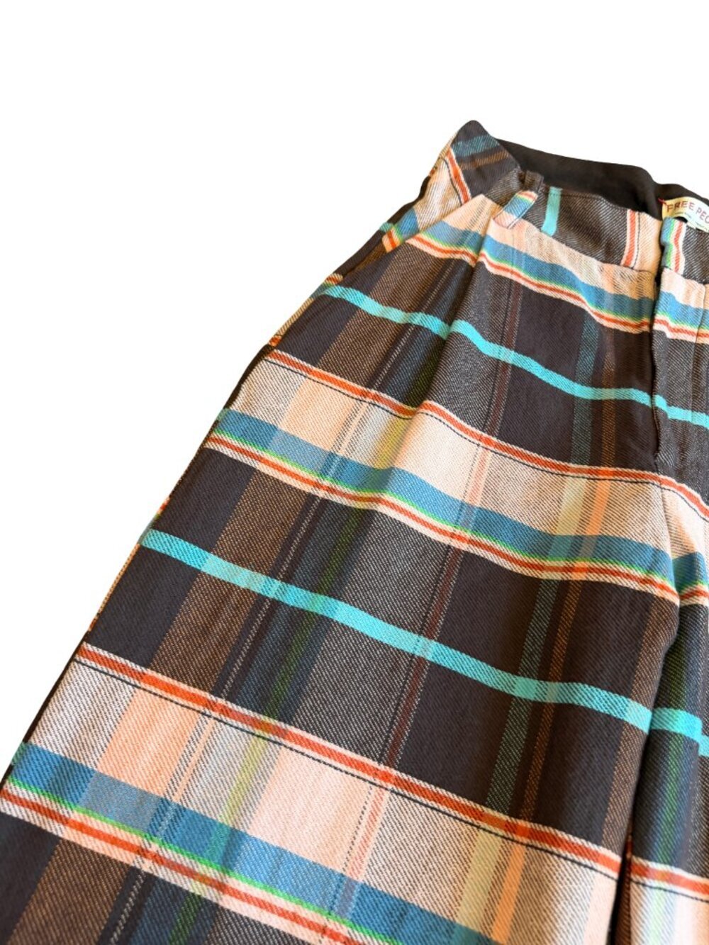 Free People Plaid Back Buckle Cotton Pants Wide Leg Bold Trousers Size 10 NWT - Picture 3 of 16